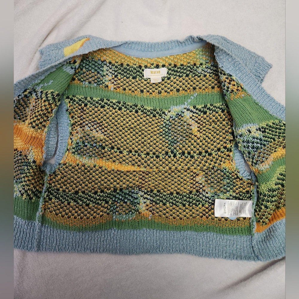 Anthropologie Maeve Melanie Shrunken Cardigan Blue Lemon Sweater Vest Size Small - Picture 6 of 11
